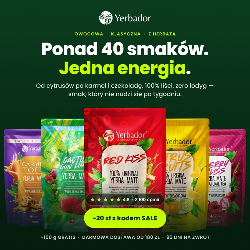 Reklama Yerbador – ponad 40 smaków, jedna energia